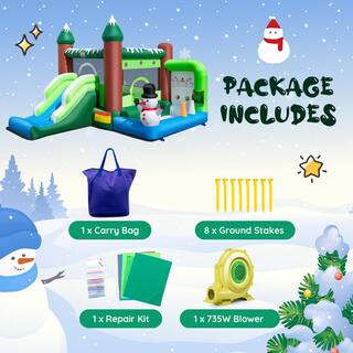 HONEY JOY Snowman Kids Jumping House Inflatable Bouncing Castle Bounce House wBall Pit 735-Watt Blower Repair Kit and Carry Bag TOPB006518