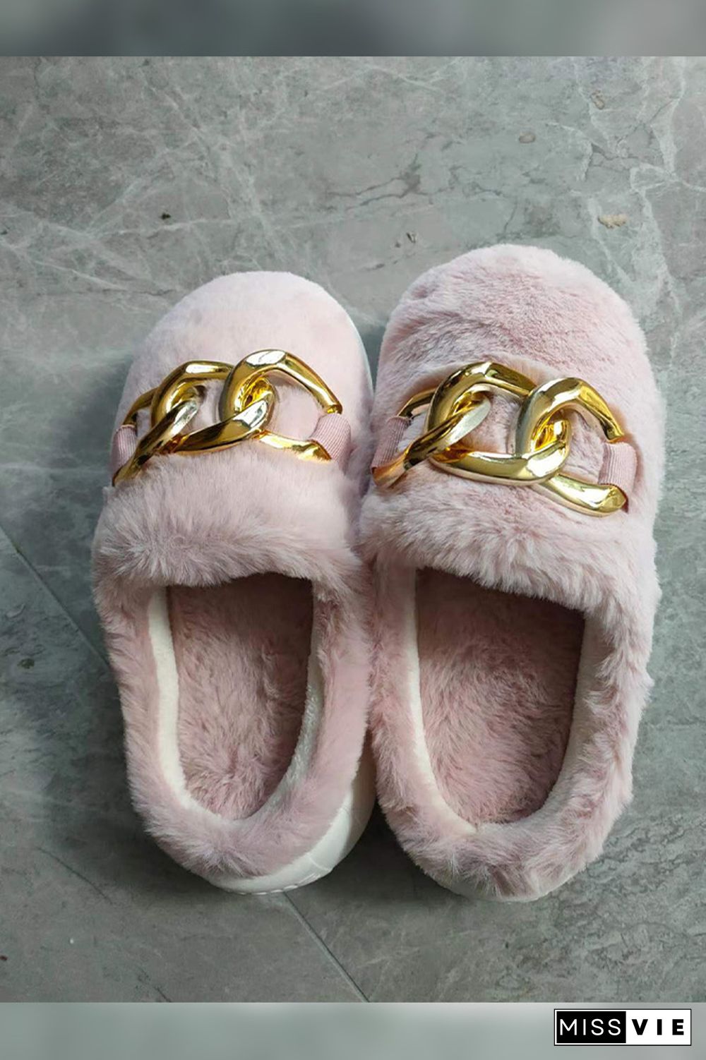 Metal Chain Fluffy Slipper