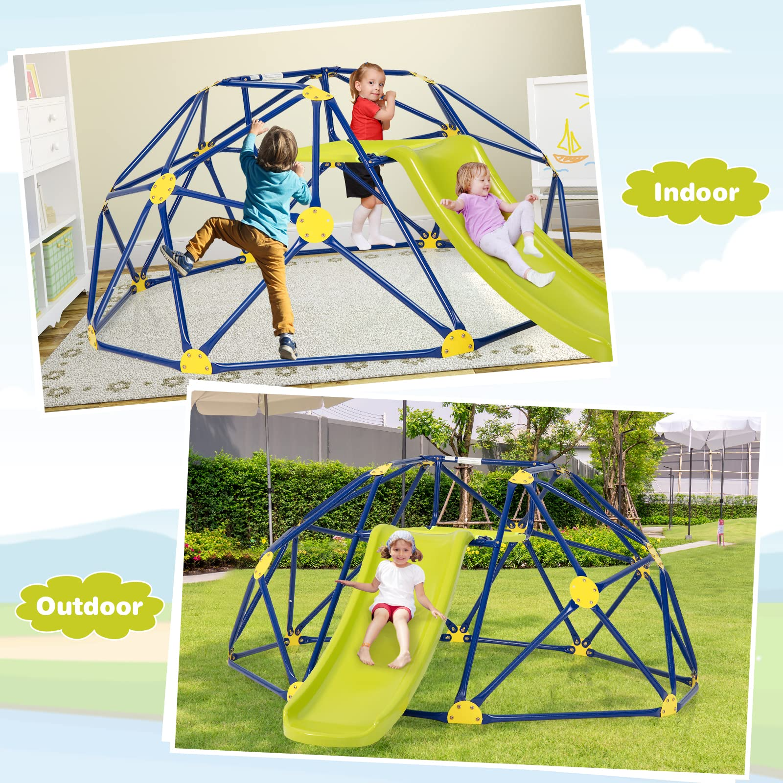 Costzon Climbing Dome with Slide, 2 in 1 Outdoor Jungle Gym Monkey Bar Climbing Toys for Toddlers