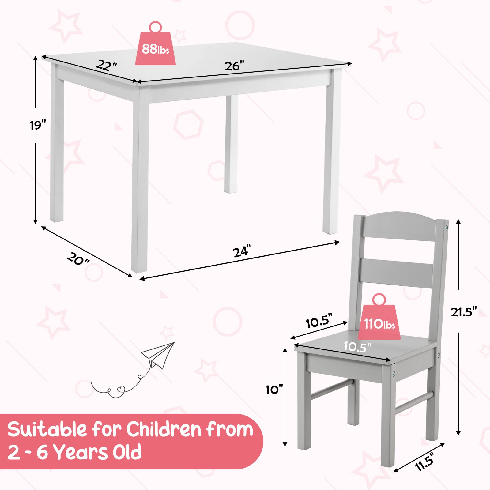 Costzon Kids Table and Chair Set, 5 Piece Wood Activity Table & Chairs