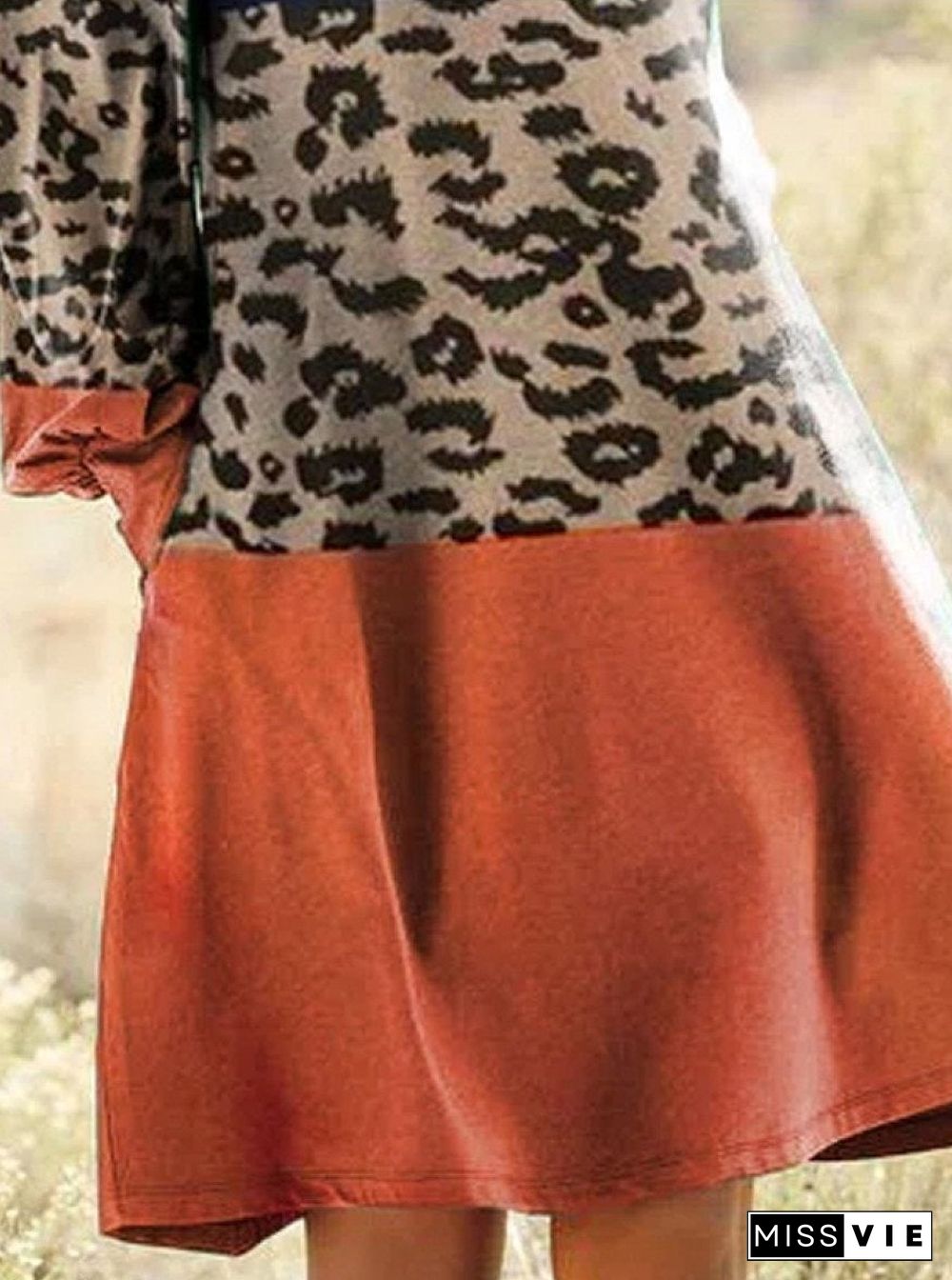 Casual Leopard Print Crew Long Sleeves Shift Dress