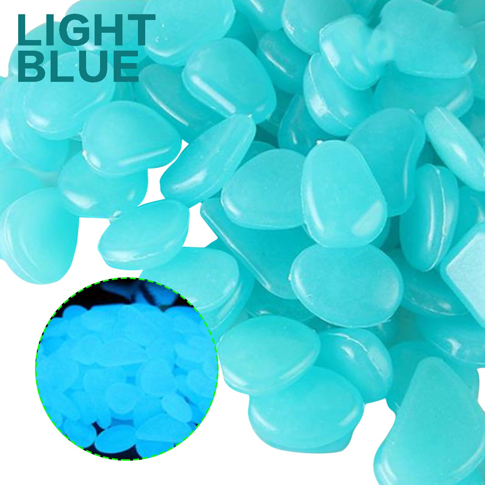 Baofu 100Pcs Luminous Stone Glow in The Dark Pebbles Rocks Decor for Walkway Yard Grass Fish Tank Light blue