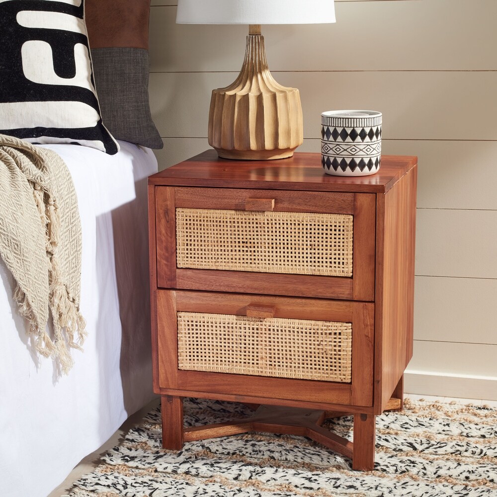 SAFAVIEH Hedwig 2 Drawer Rattan Accent Table Nightstand