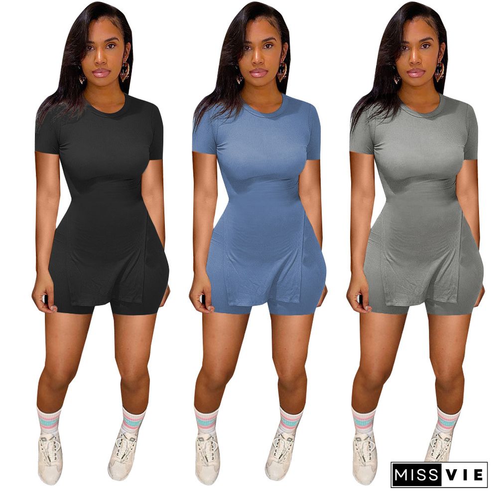 Short Sleeve Side Split T Shirt+Shorts Tracksuit