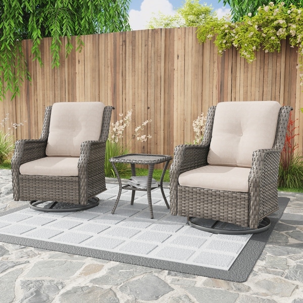 Cozywor 3Piece Wicker Patio Swivel Rocking Chair Outdoor Bistro Set