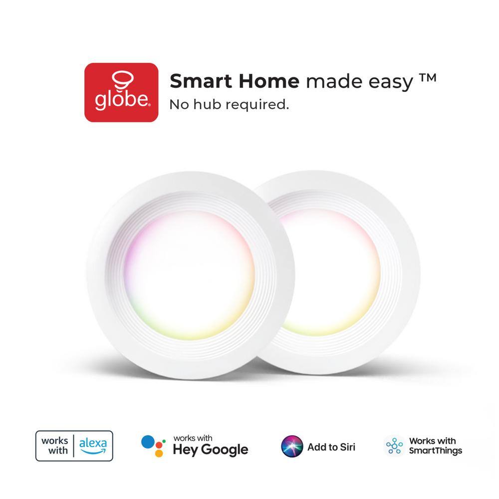 Globe Electric Wi-Fi Smart 4 in. Slim Baffle LED Recessed Lighting Kit 2-Pack Multi-Color Changing RGB Tunable White Wet Rated 50284