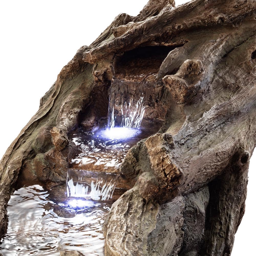 Alpine Corporation 26 in. Tall Indoor/Outdoor Wood River Log Fountain with LED Lights TZL242