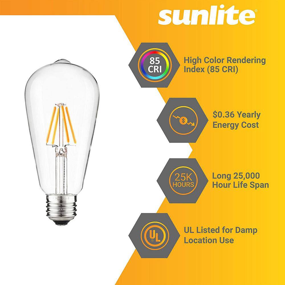 Sunlite 25-Watt Equivalent ST19 Dimmable Edison Filament LED Light Bulb Amber 2200K (6-Pack) HD02416-6