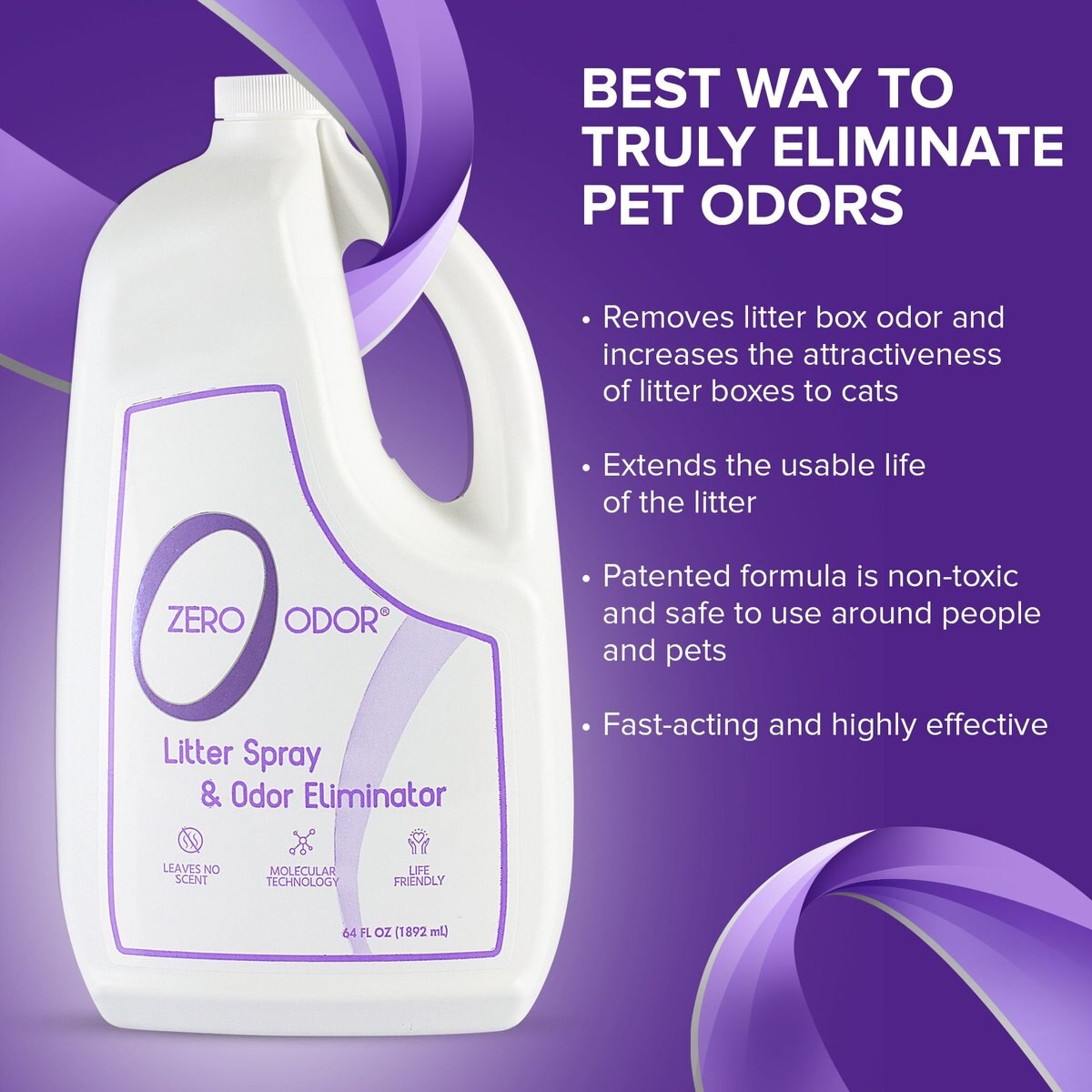 Zero Odor Litter Spray and Pet Odor Eliminator， 64-oz bottle