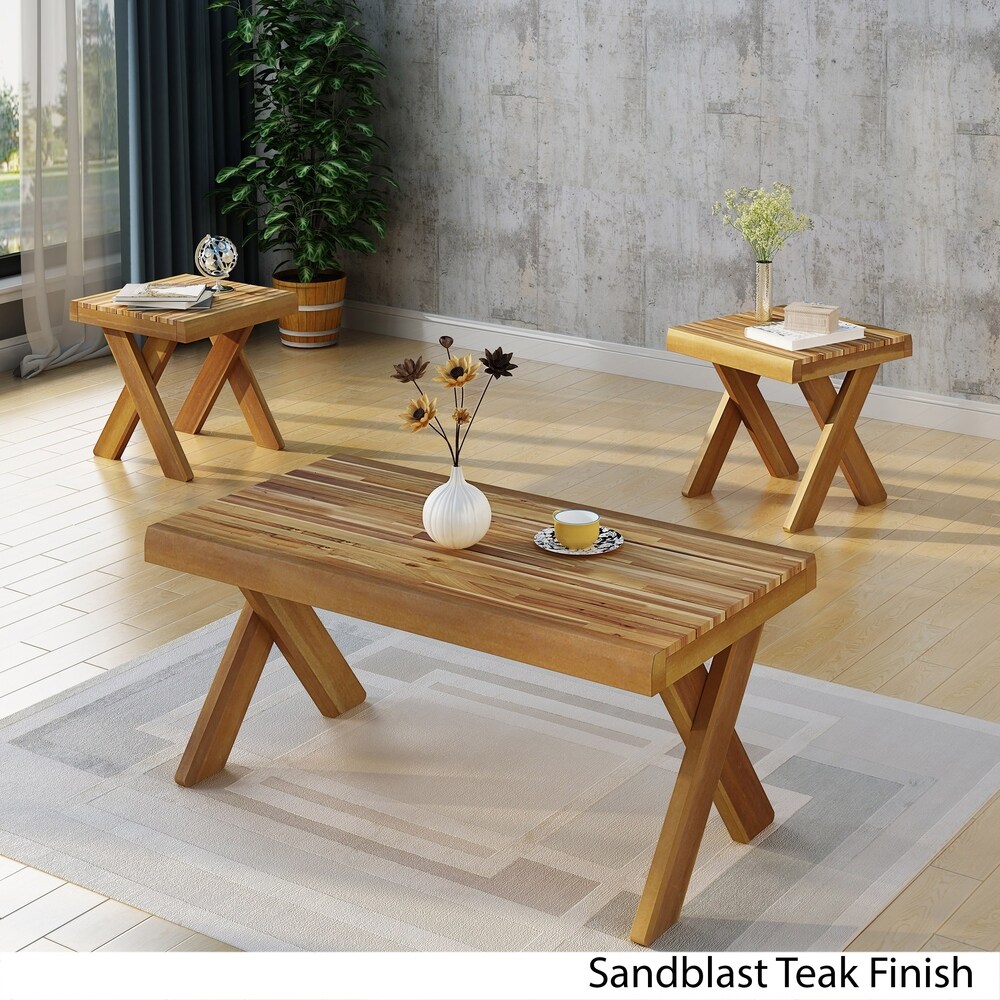 Esmeralda Indoor Farmhouse 3 piece Acacia Wood Table Set by Christopher Knight Home