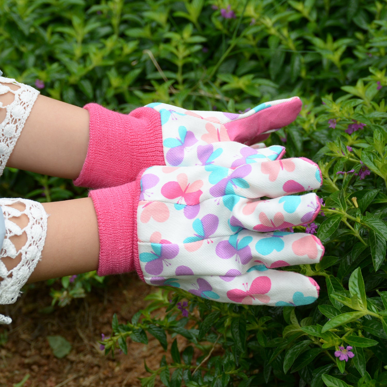 HANDLANDY 2 Pairs Kids Cotton Garden Gloves, DIY Gloves for Age 5-6, Small, Pink