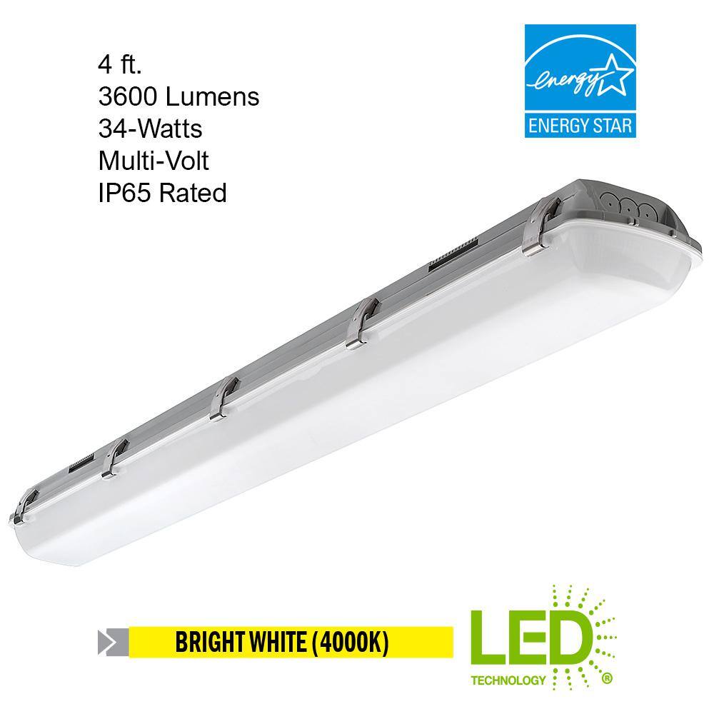 Commercial Electric 4 ft Garage LED Vapor Tight Outdoor IP65 Rated Commercial Wraparound Light 120-277 Volt 3600 Lumens 4000K Bright White 54656441