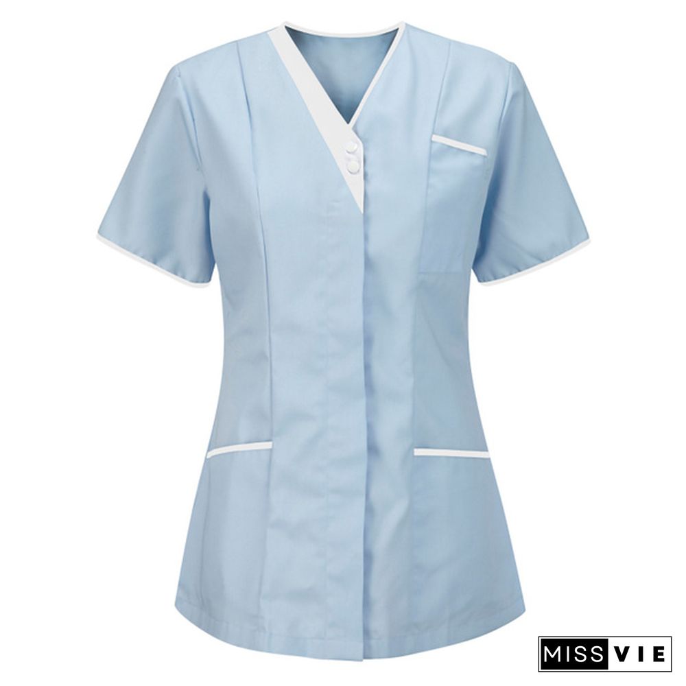 New Women Nursing Working Uniform Short-sleeved V-neck Tops Protective Clothing Tops