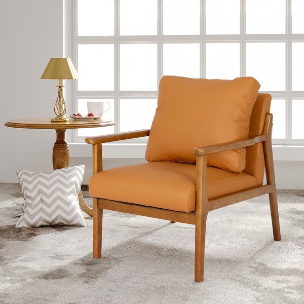 Mid-Century Modern Solid Wood Accent Chair Wide Armchair Single Chair Sofa with Cushions for Living Room Club Bedroom