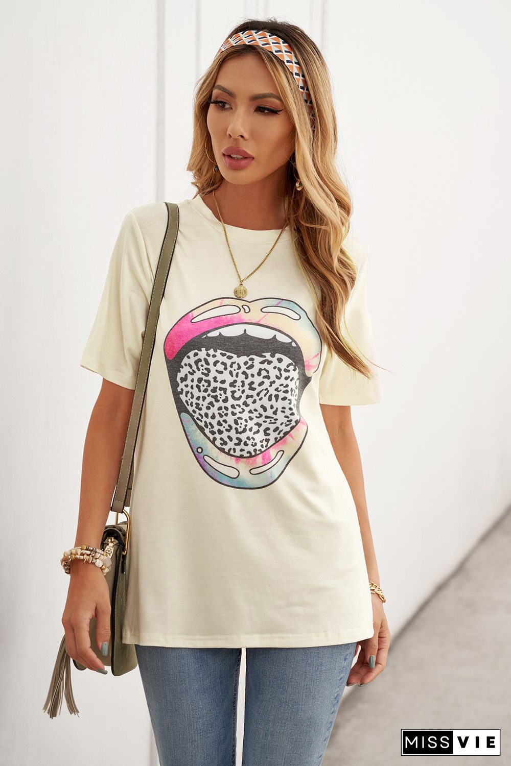 Tie-dye Leopard Lip Tee