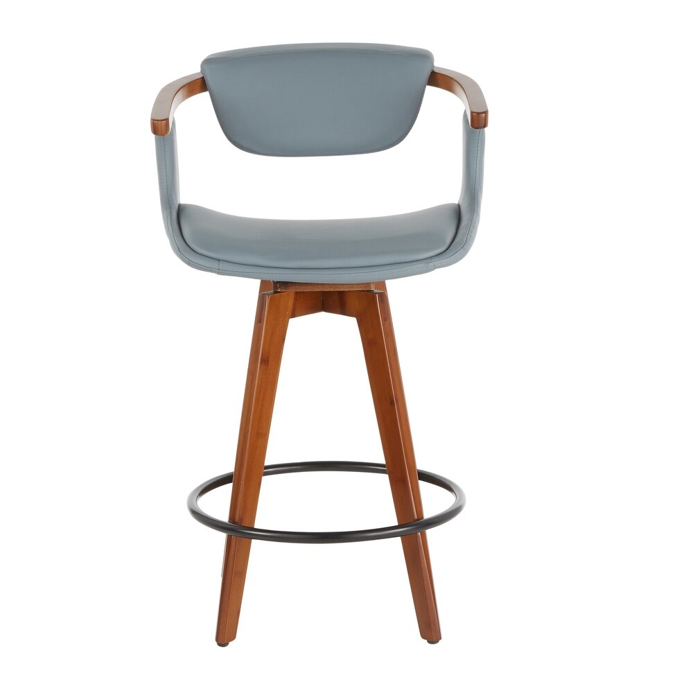 Oracle Mid Century Modern Counter Stool in Faux Leather   Walnut Wood   N/A