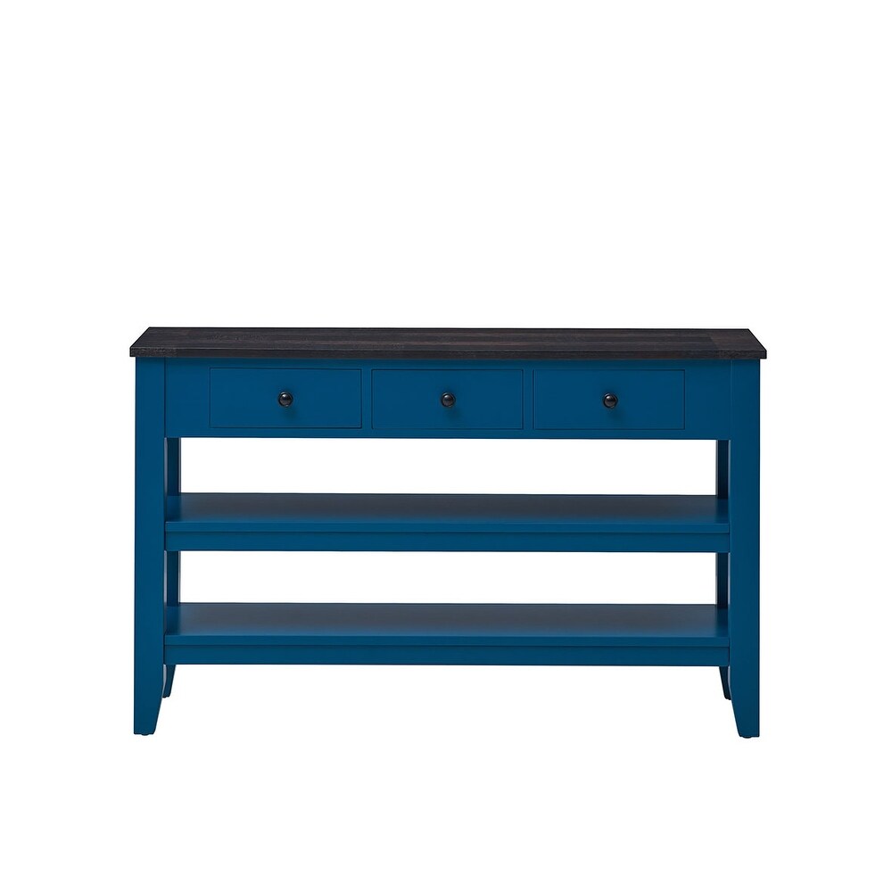 Modern Console Table Sofa Table with 3 Drawers and 2 Shelves  Entryway Table Narrow Sofa Table for Living Room Couch  Blue