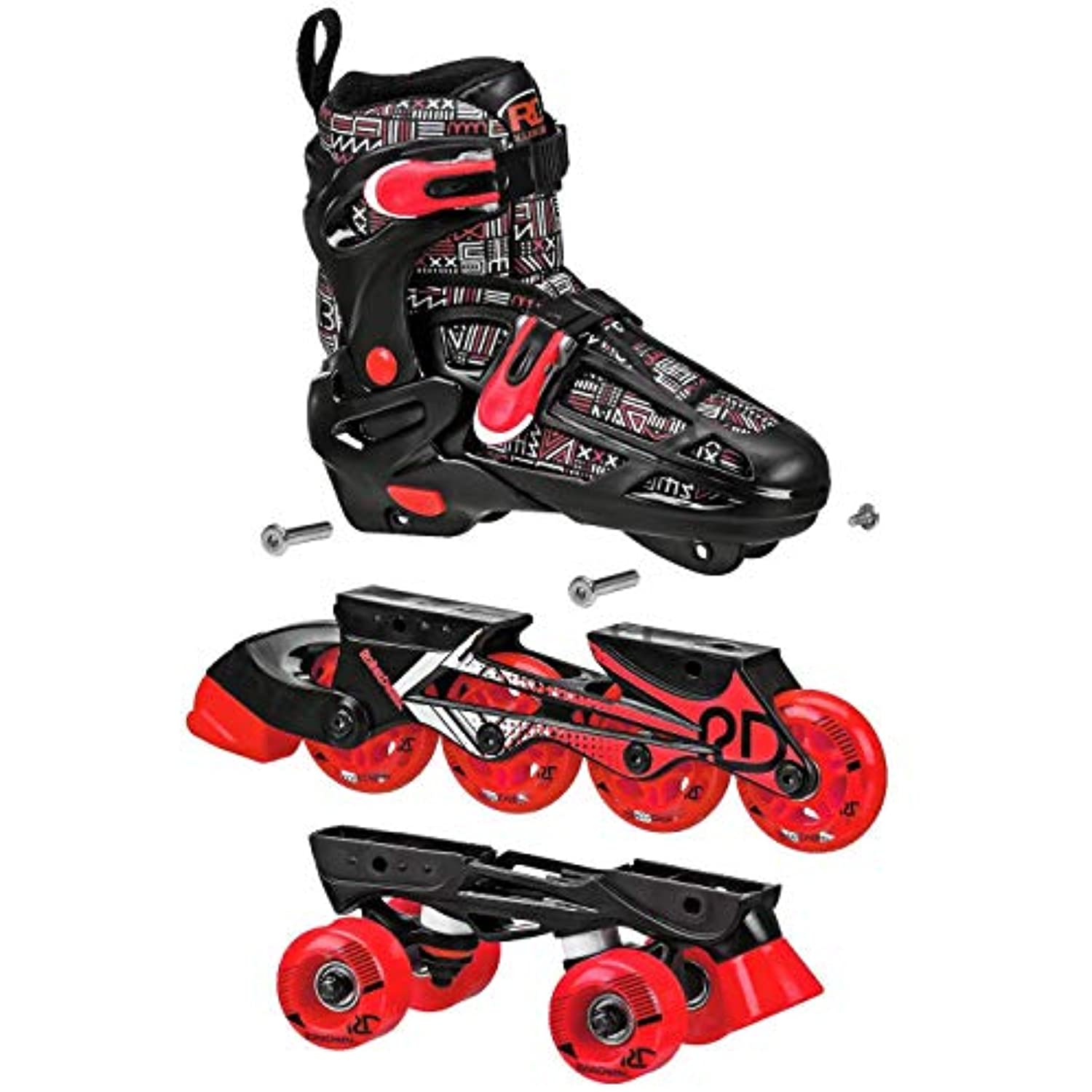 Roller Derby Caspian Boys Adjustable Inline-Quad Combo Skates - RED/Black Size