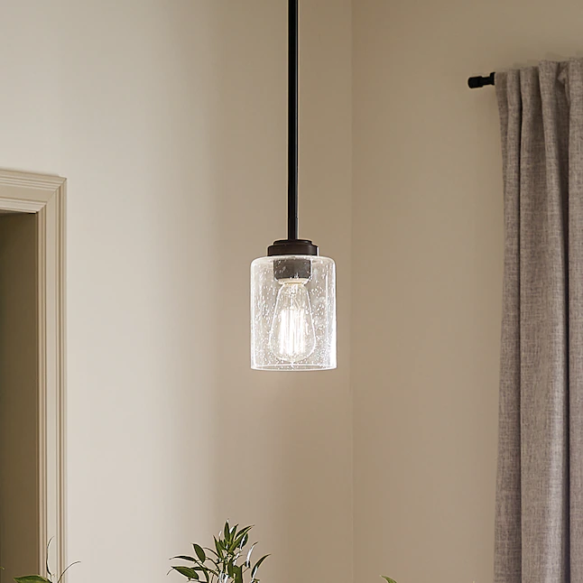 Kichler 44032BK Winslow Black Modern/Contemporary Seeded Glass Cylinder Mini Pendant Light