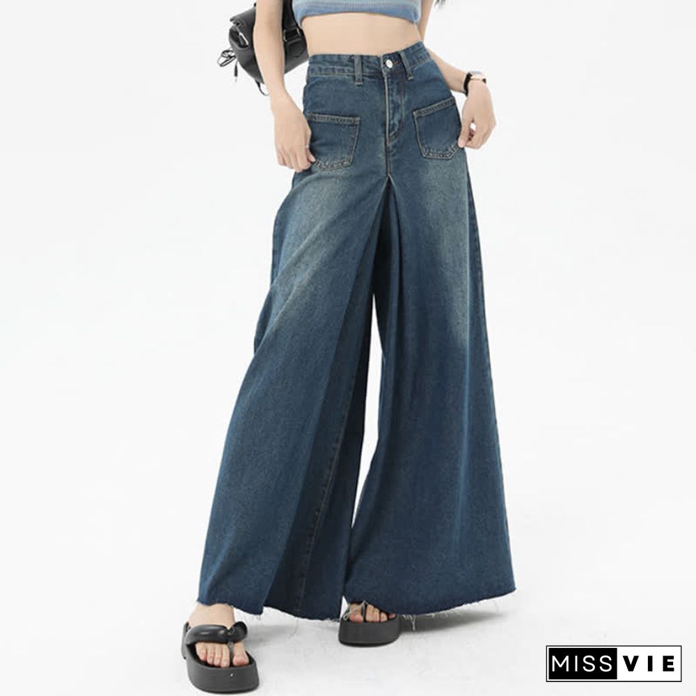 Retro High Waist Wide Leg Casual Denim Pants