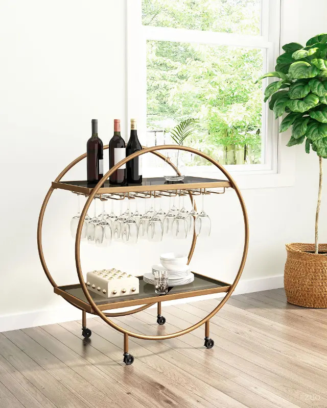 Arc Modern Gold and Black Bar Cart