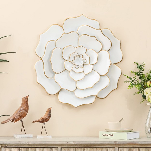 Luxenhome White And Gold Flower Metal Wall Decor