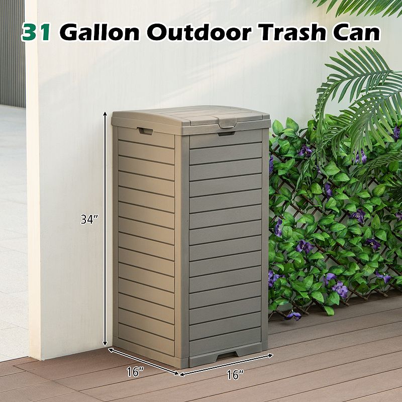 31 Gallon Large Outdoor Trash Can With Lid And Pull-out Liquid Drawer