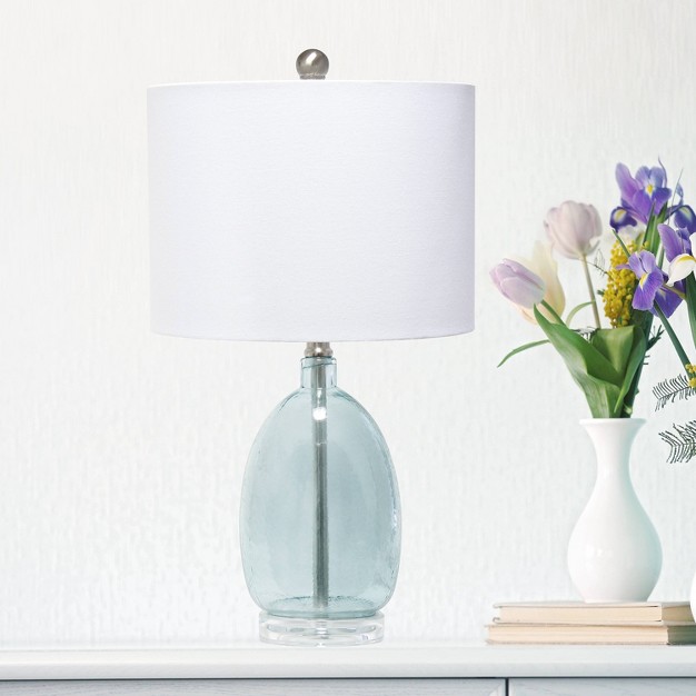 Glass Table Lamp With White Drum Shade Blue Lalia Home