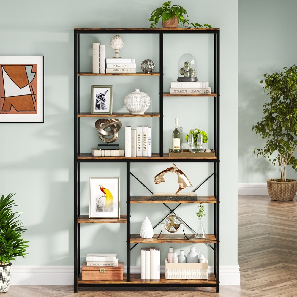 Large 8 Tier Bookcase and Bookshelf  79’’ Tall Open Shelves Display Shelf for Home Office  Rustic