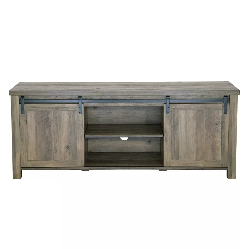 FC Design 58W Farmhouse Sliding Barn Door TV Stand for TVs up to 65 Inches