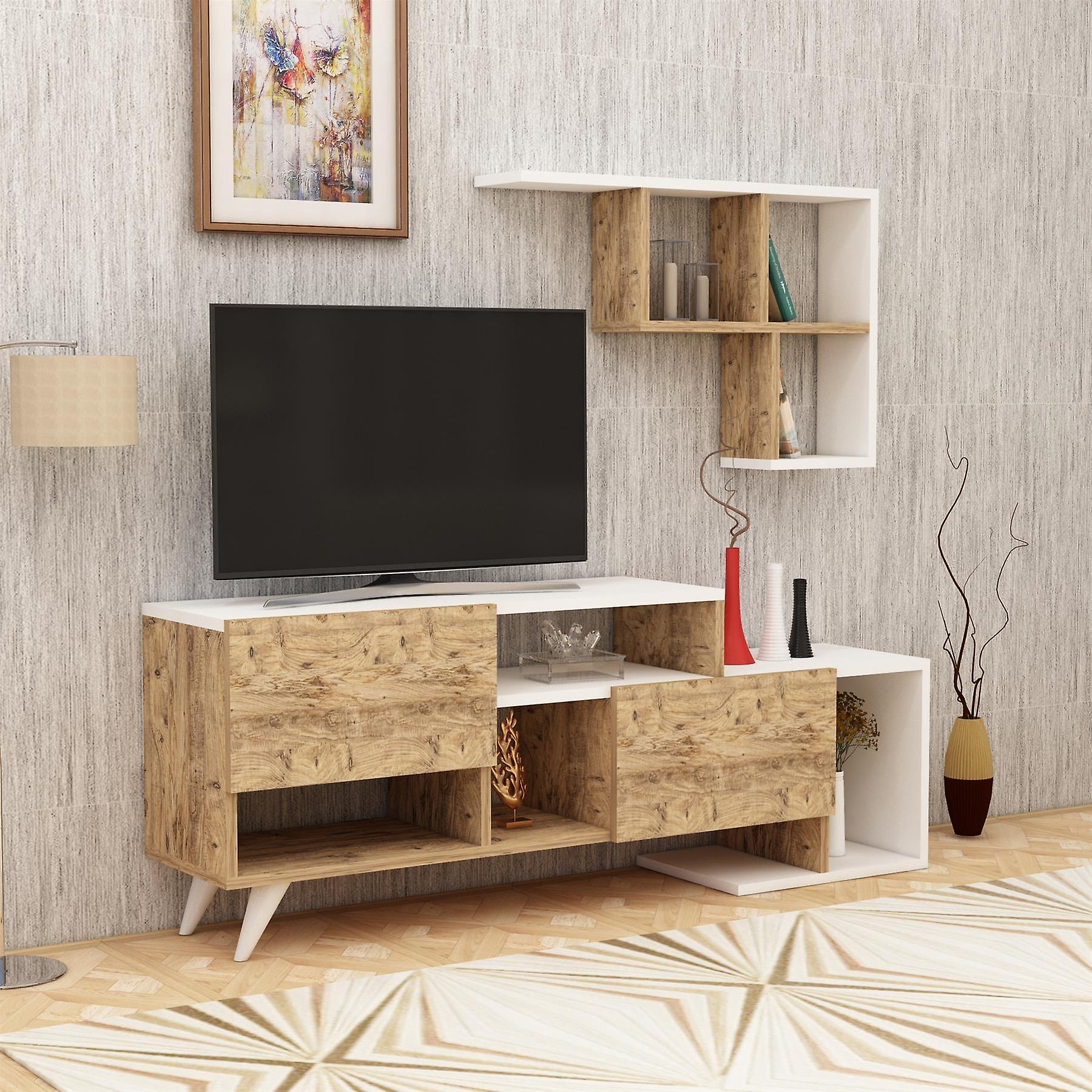 Pilmin TV Stand and Entertainment Center - White and Atlantic Pine