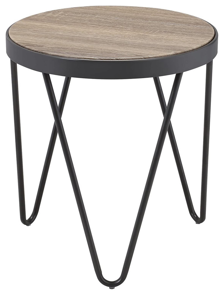 Round Wooden End Table with V shaped Metal Legs  Gray Oak   Industrial   Side Tables And End Tables   by Simple Relax  Houzz