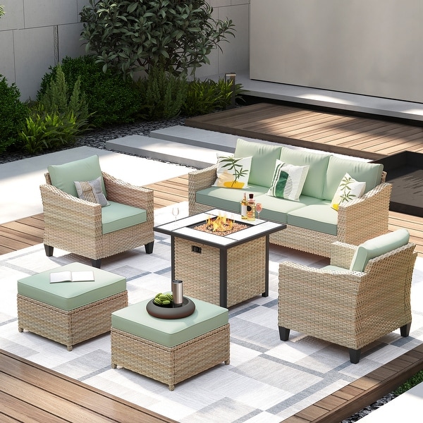 XIZZI Patio Rattan Wicker Furniture 6Piece Set with Fire Pit