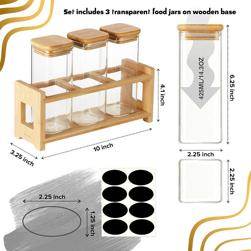 Berkware Glass Mini Storage Jars with Bambo Lids and Display Stand - For Coffee， Sugar， Candy etc.