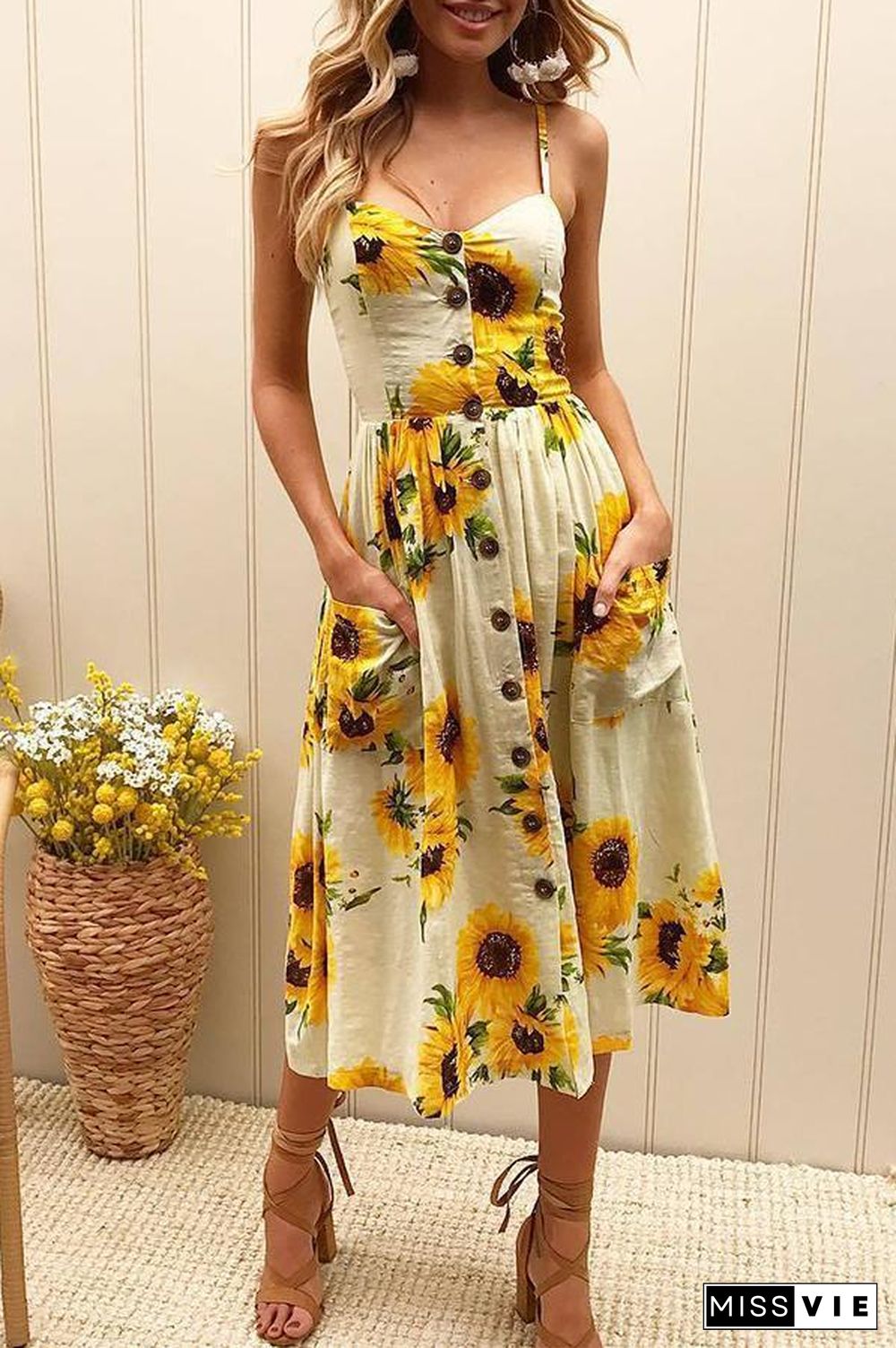 Pretty Printed Sling Midi Dress (3 Colors) P14142