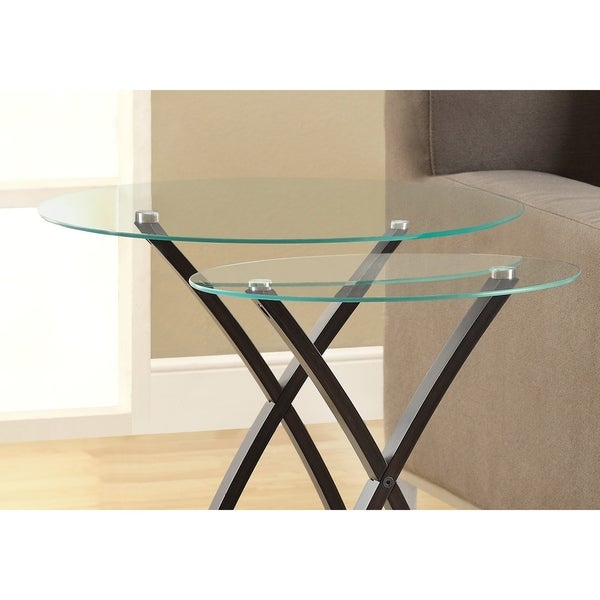 Nesting Table， Set of 2， Side， End， Accent， Living Room， Bedroom， Wood， Tempered Glass， Clear， Contemporary， Modern