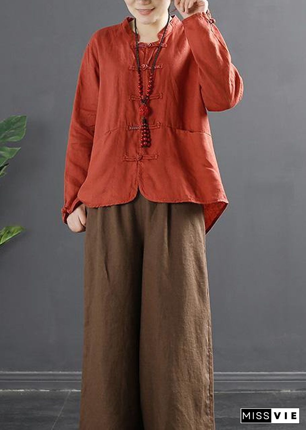 Organic Orange Chinese Button Silhouette Blouses