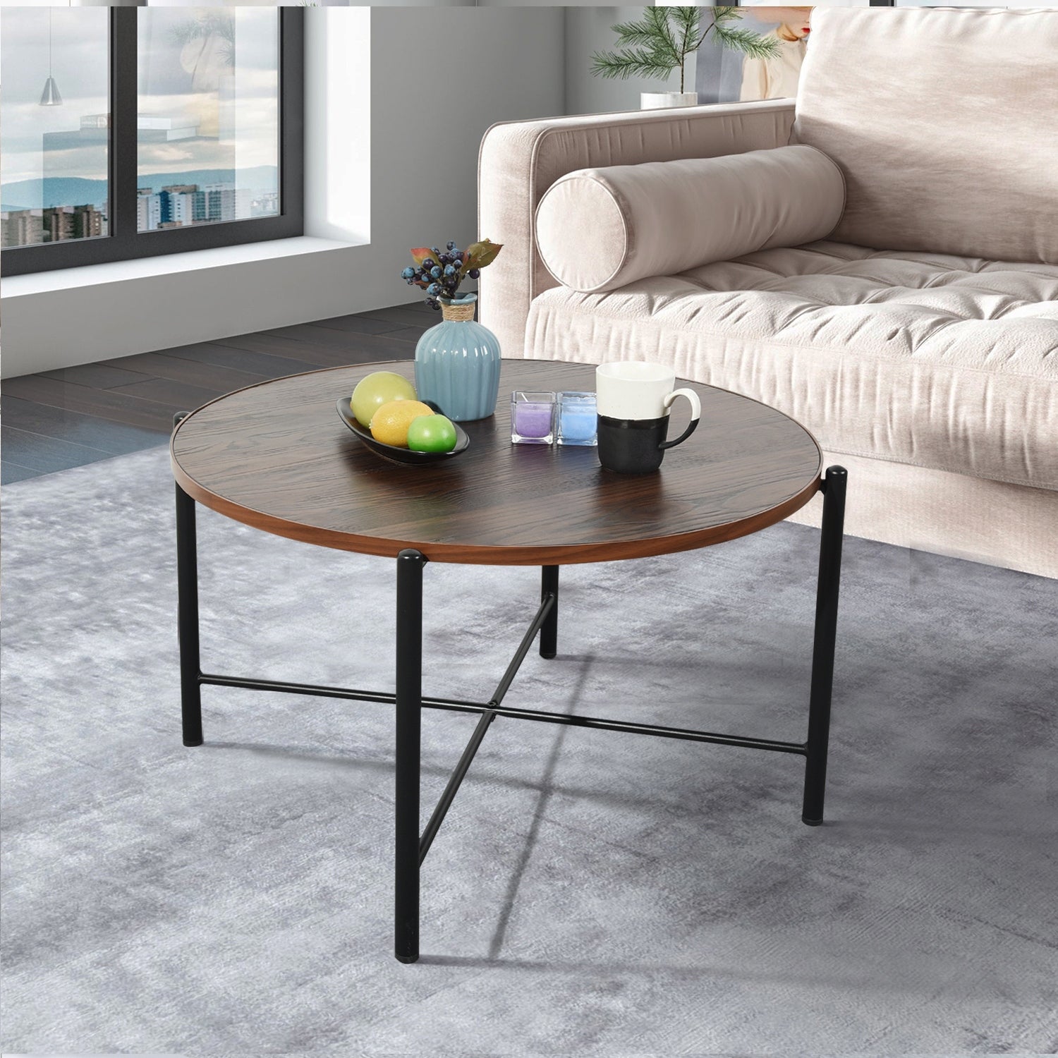 31.5 Inch Round Coffee Table Solid Metal Frame Table