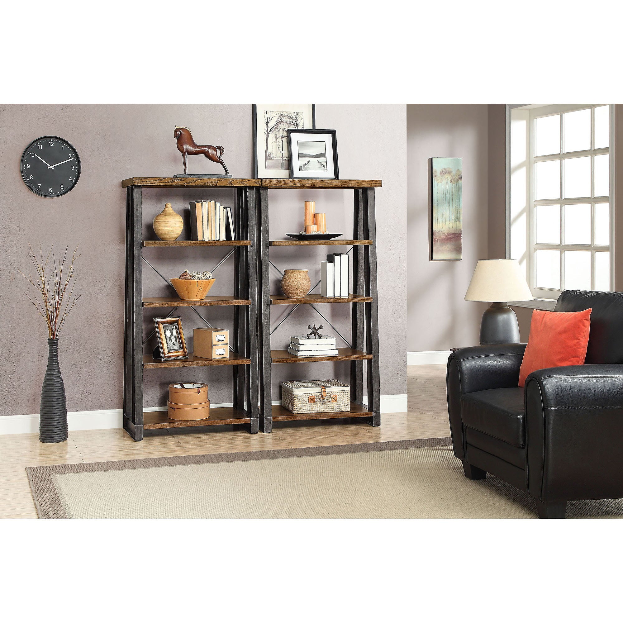 Better Homes & Gardens Mercer 5-Shelf Audio/Video Tower Bookcase, Vintage Oak Finish