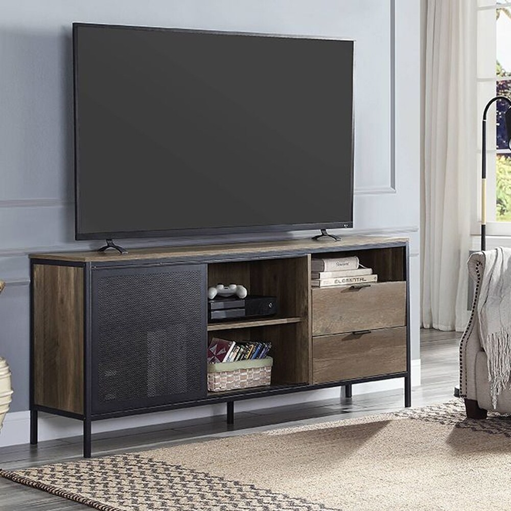 ACME Nantan TV Stand in Rustic Oak   Black Finish