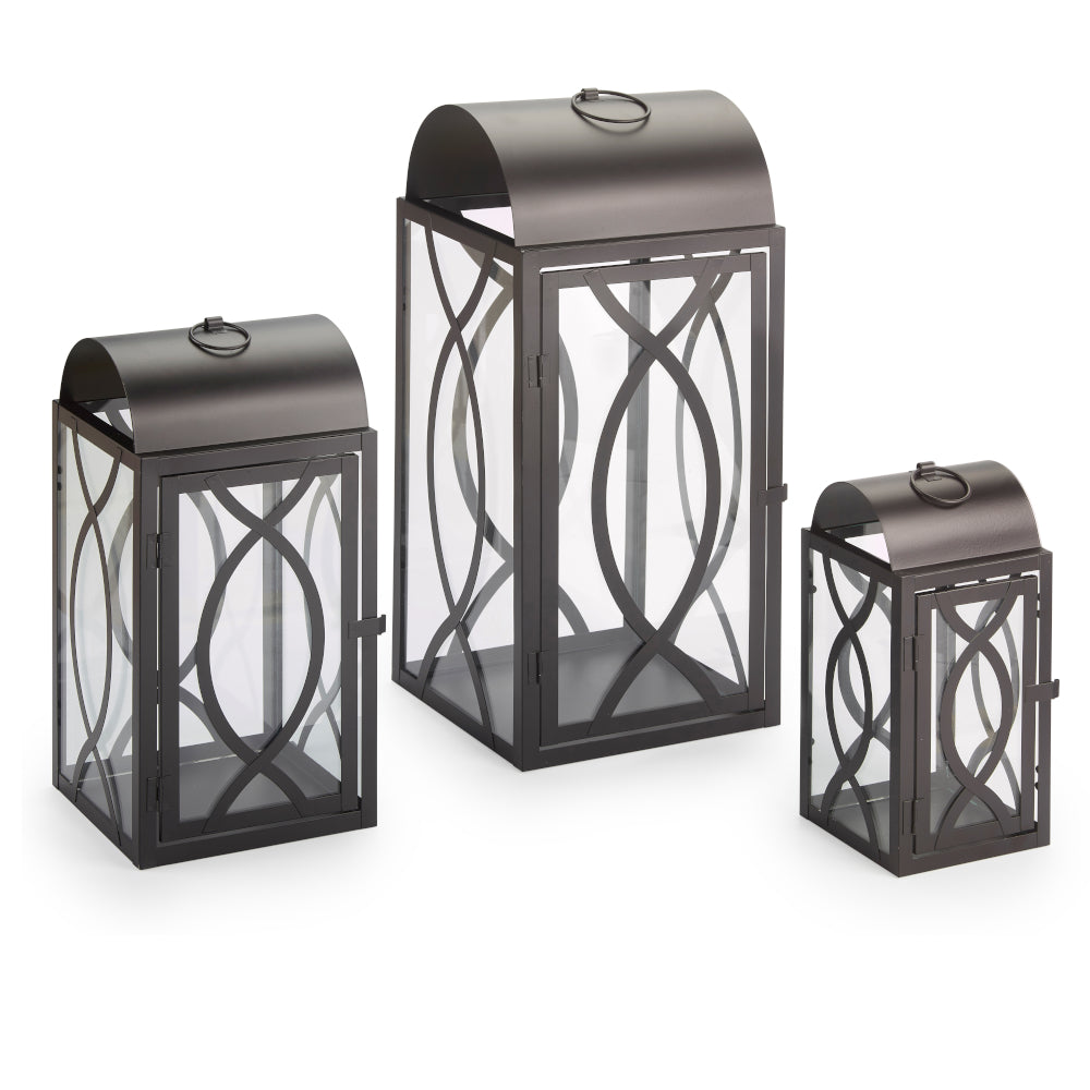 3pc Indoor/Outdoor Candle Lantern Set - Black