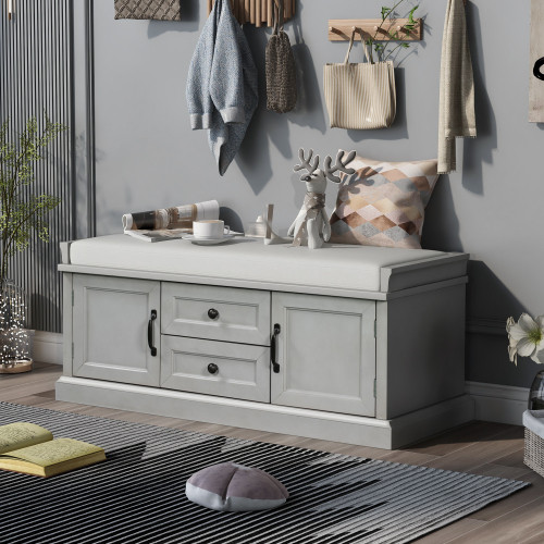 Trexm Storage Bench with 2 Drawers and 2 Cabinets ...