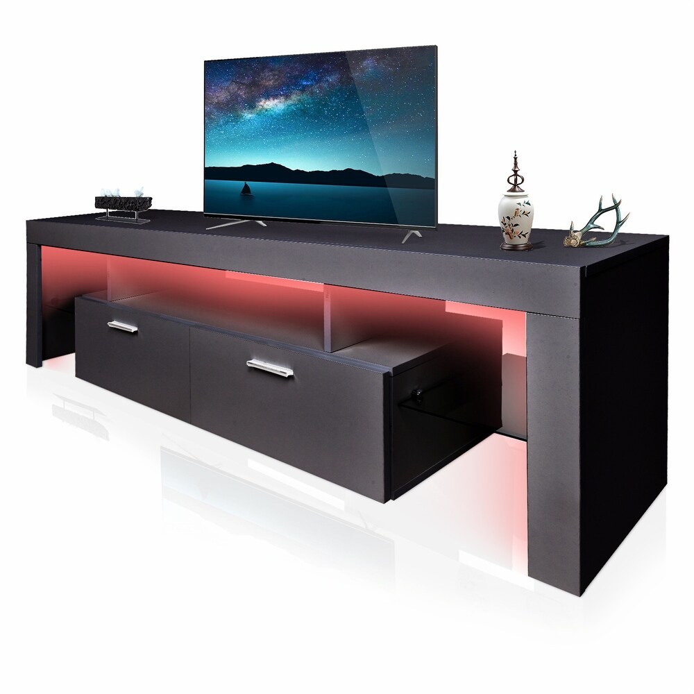 LED TV Stand Entertainment Centers for Up to 75 inch TV with Open Shelf and Drawers