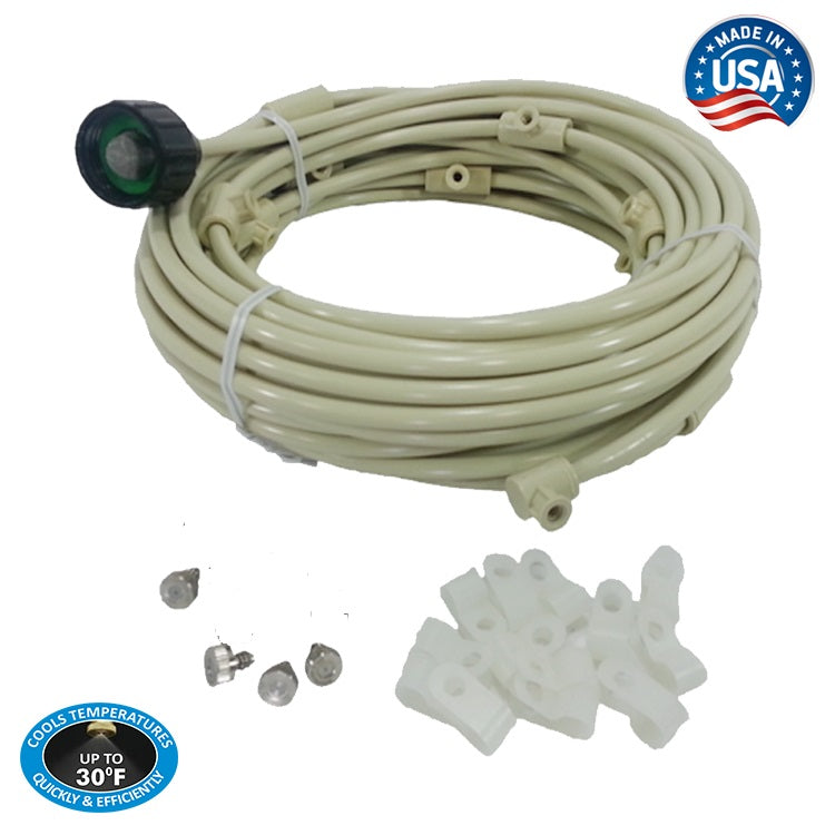 Patio Misting Kit - Made in USA -Pre- Assembled Misting System - Cools temperatures by up to 30 Degrees - Brass/Stainless Steel Misting Nozzles - for Patio， Pool and Play Areas (24 ft - 4 Nozzles)