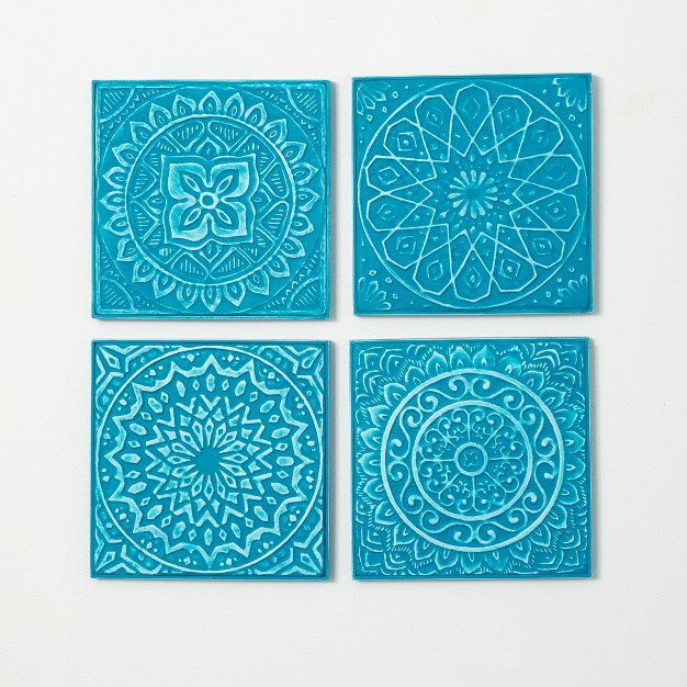 Sullivans Mediterranean Motif Wall Tiles Set Of 4 12 5 quot h Blue