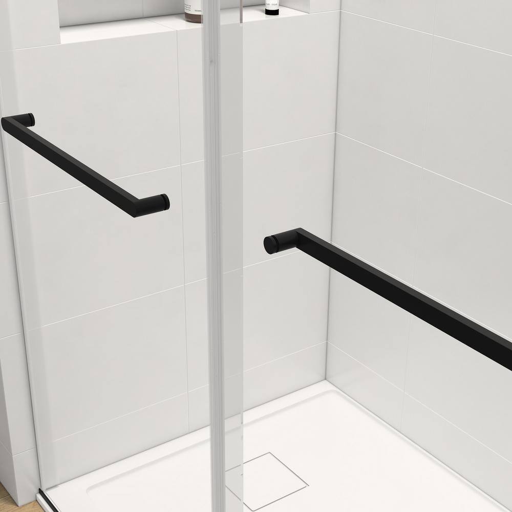 Xspracer Foyil 72 in. W x 76 in. H Sliding Frameless Shower Door in Matte Black Finish with Clear Glass JH-SDS100272MB