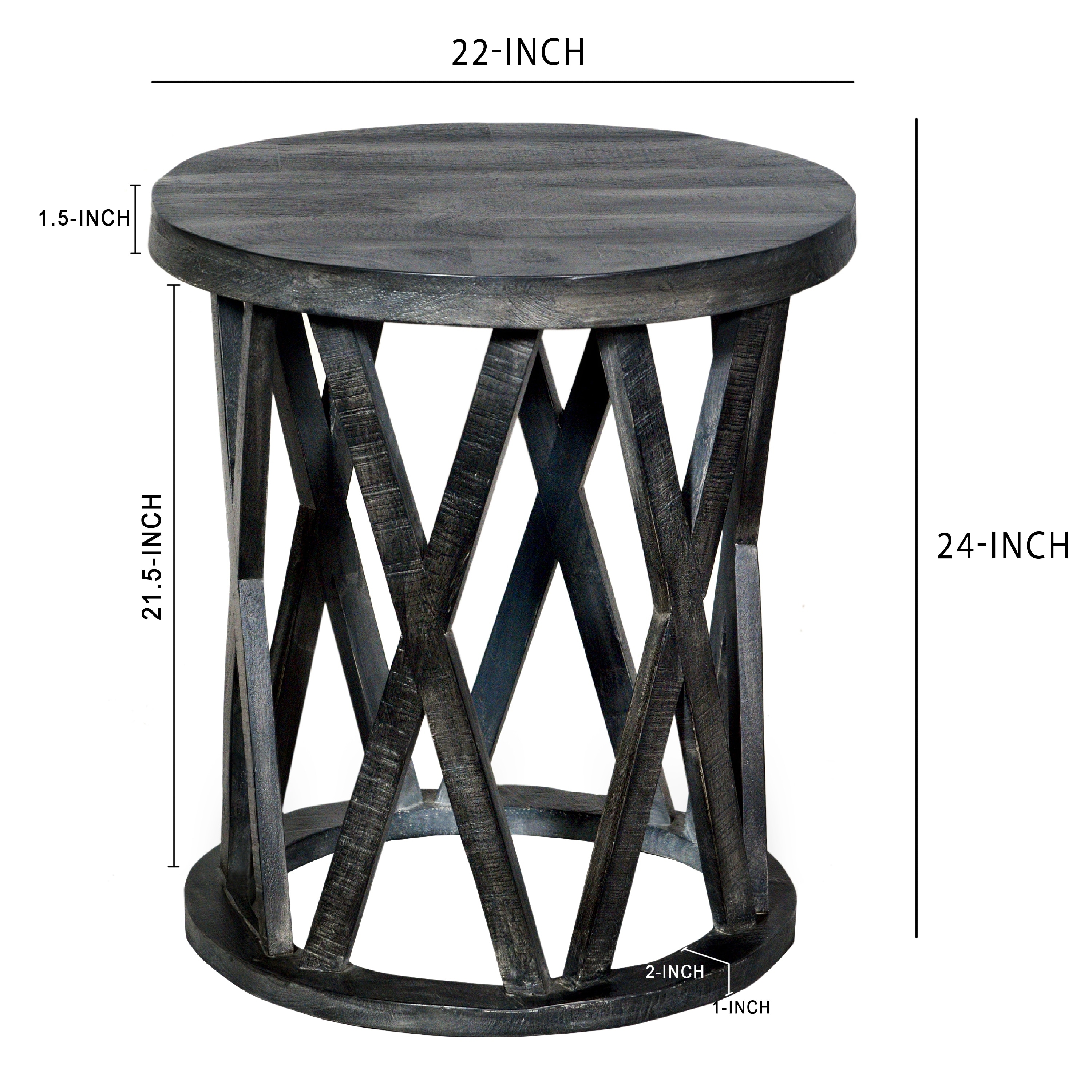 22 Inch Urban Farmhouse Style Round Wooden End Table with Airy Design Base