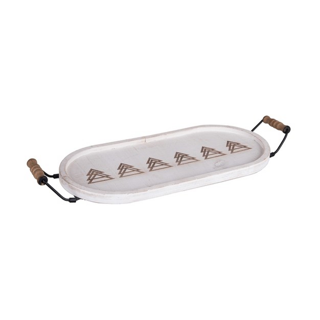 Transpac Wood 20 13 In White Christmas Long Debossed Tree Tray With Handles