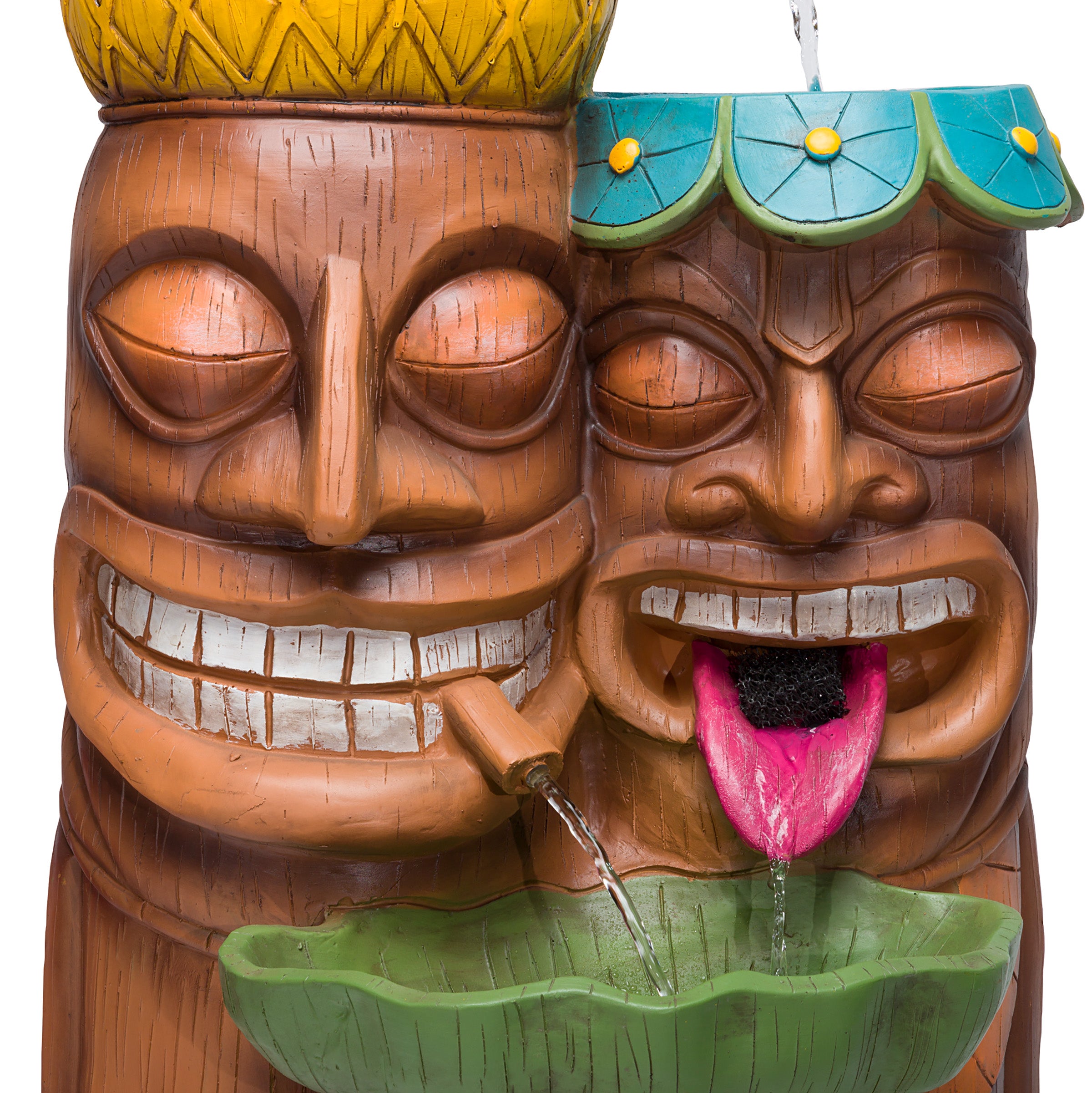 Alpine Outdoor Tiki Head Polyresin Electric Fountain with LED Light， 35 inch Tall