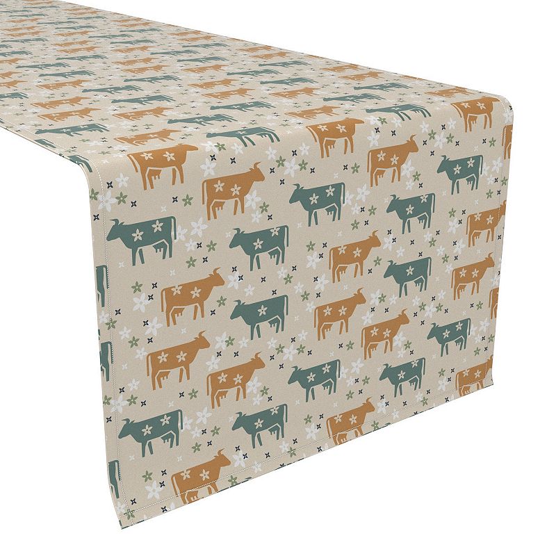 Table Runner， 100% Polyester， 14x108， Cattle with Flowers